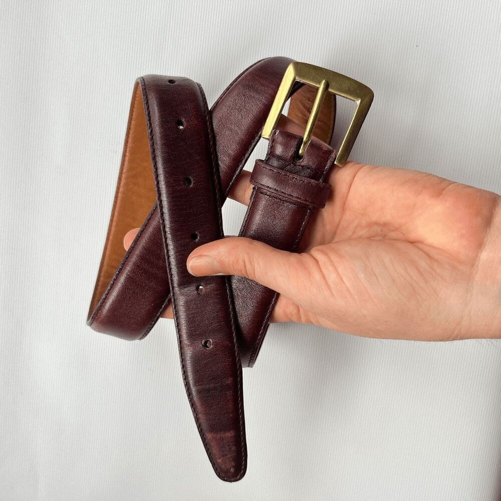 Perry Ellis Ox Blood Leather Belt Brass Buckle 32-80